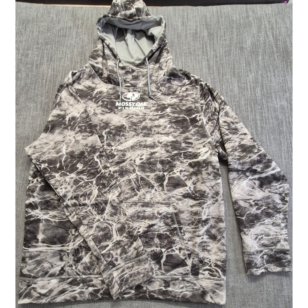 Mossy Oak Fishing men's gray camo hoodie sweatshirt XL front pocket outdoors